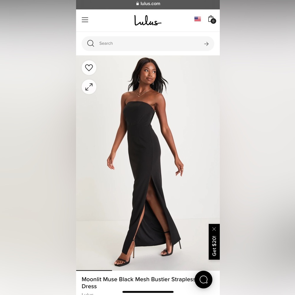 Lulu’s Moonlit Muse Black Mesh Bustier Strapless Maxi Dress, size XS